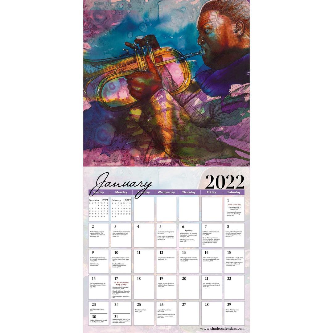 Color My Soul by Larry "Poncho" Brown: 2022 African American Wall Calendar (Interior)