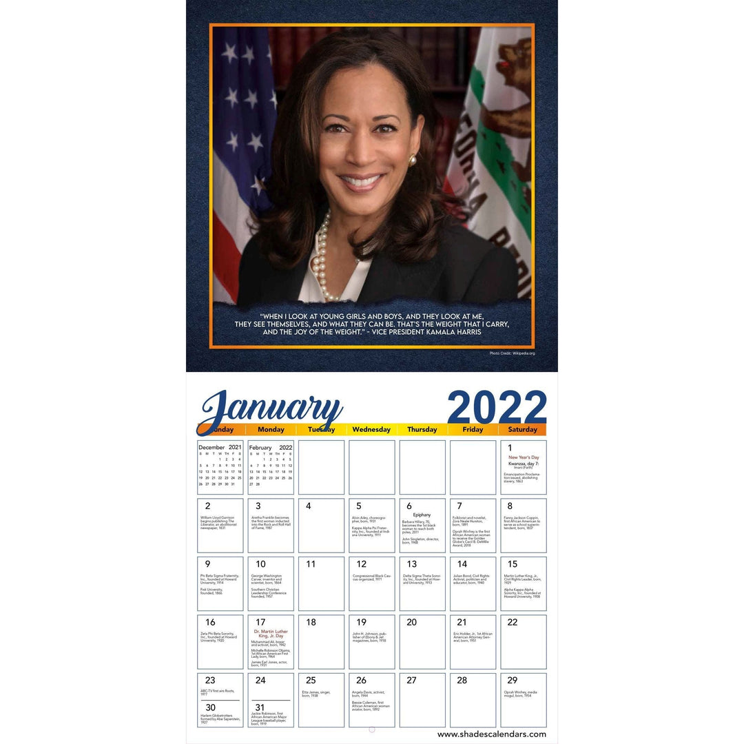 Madam Vice President, Kamala Harris: 2022 Black History Calendar (Interior)