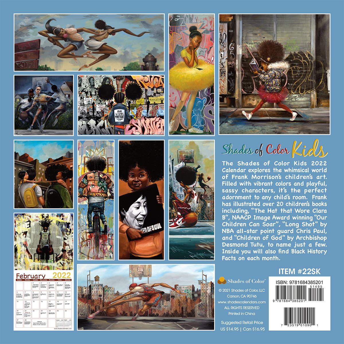 2 of 7: Shades of Color Kids by Frank Morrison: 2022 African American Wall Calendar (Back)