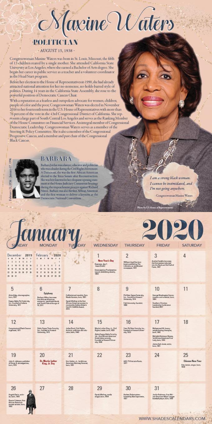 Phenomenal African American Women 2020 Calendar: Black History Wall Calendar (Interior)