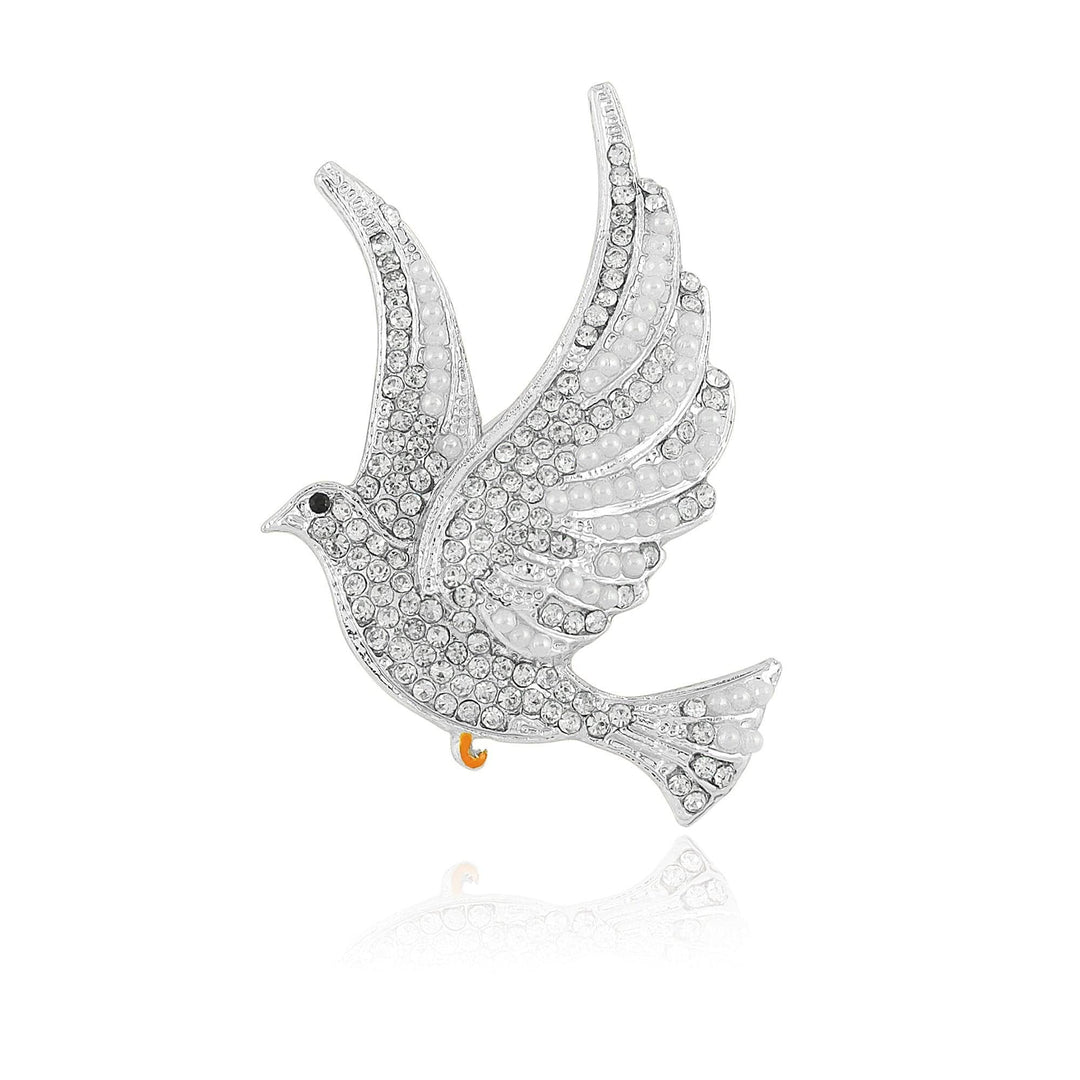 Zeta Phi Beta Inspired Faux Pearl and Rhinestone Dove Brooch (Silver)