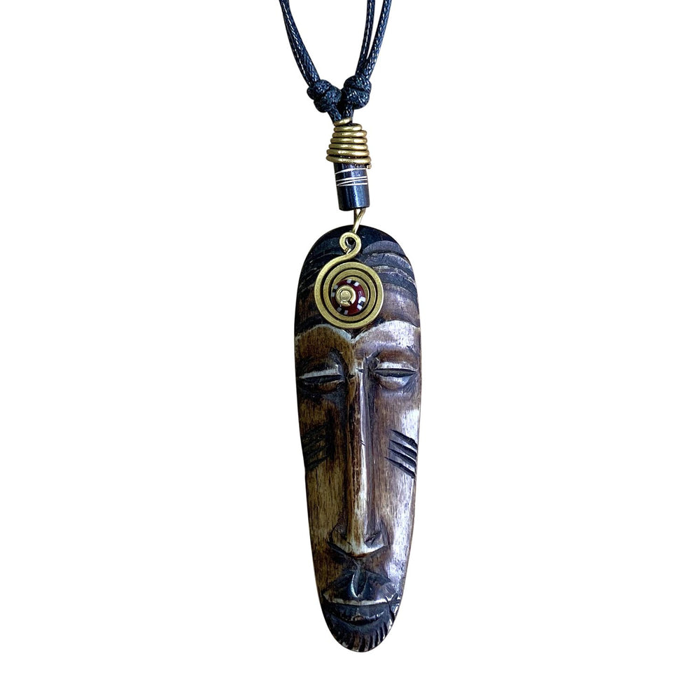 Third Eye: Authentic Hand Made African Mask Bone and Brass Pendant Necklace (Kenya)