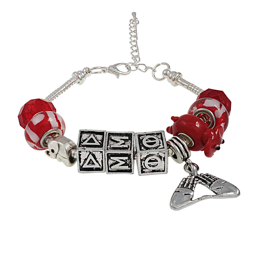 Delta Sigma Theta Charm Bracelet w/ Hand Sign Pendant & Crimson Elephant