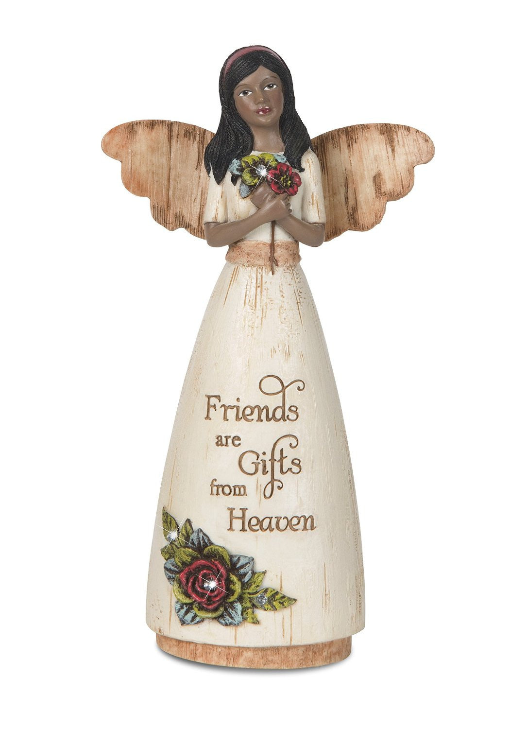 African American Friendship Angel Holding Flowers: Simple Spirits Collection by Pavilion Gifts