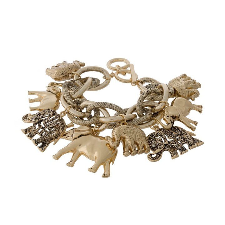 Delta Sigma Theta Inspired Gold Toned Elephant Link Statement Bracelet