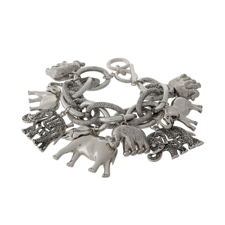 Delta Sigma Theta Inspired Silver Toned Elephant Link Statement Bracelet
