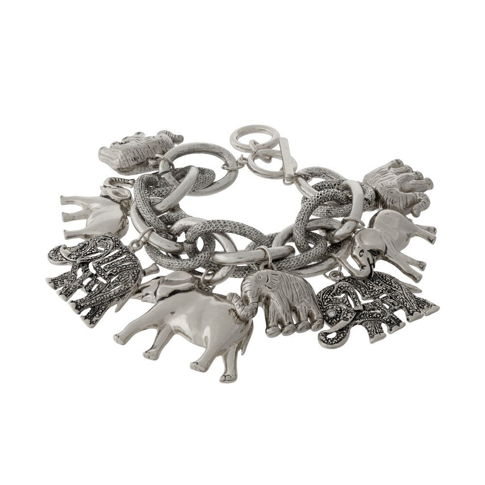 1 of 2: Delta Sigma Theta Inspired Silver Toned Elephant Link Statement Bracelet