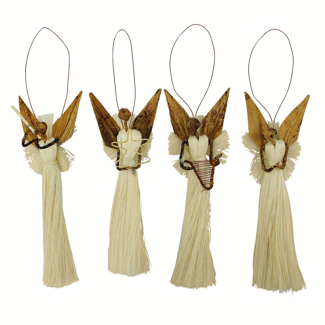 Hand Made Kenyan Banana Fiber Christmas Angel Ornament Set