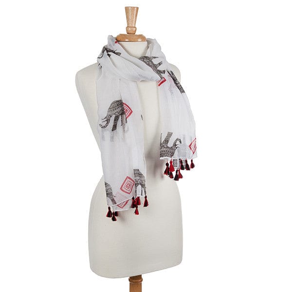 Delta Sigma Theta White Elephant Tassel Scarf (Black Elephants)