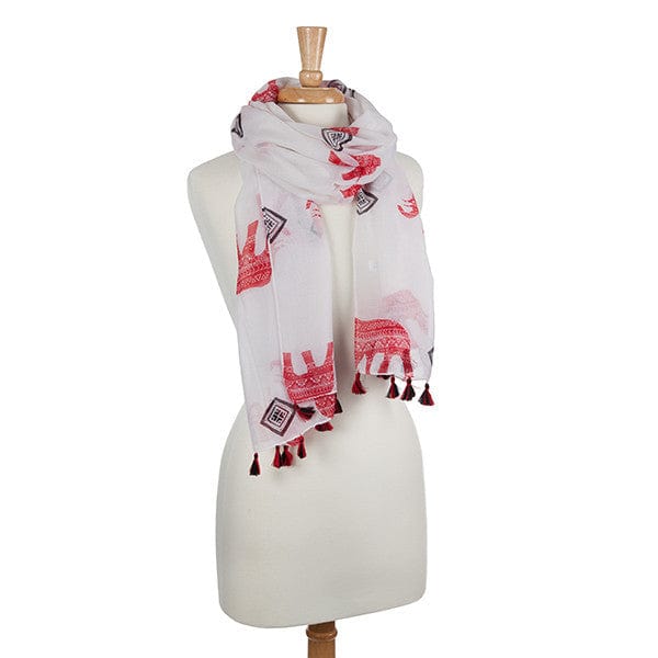 Delta Sigma Theta White Elephant Tassel Scarf (Crimson Elephants)