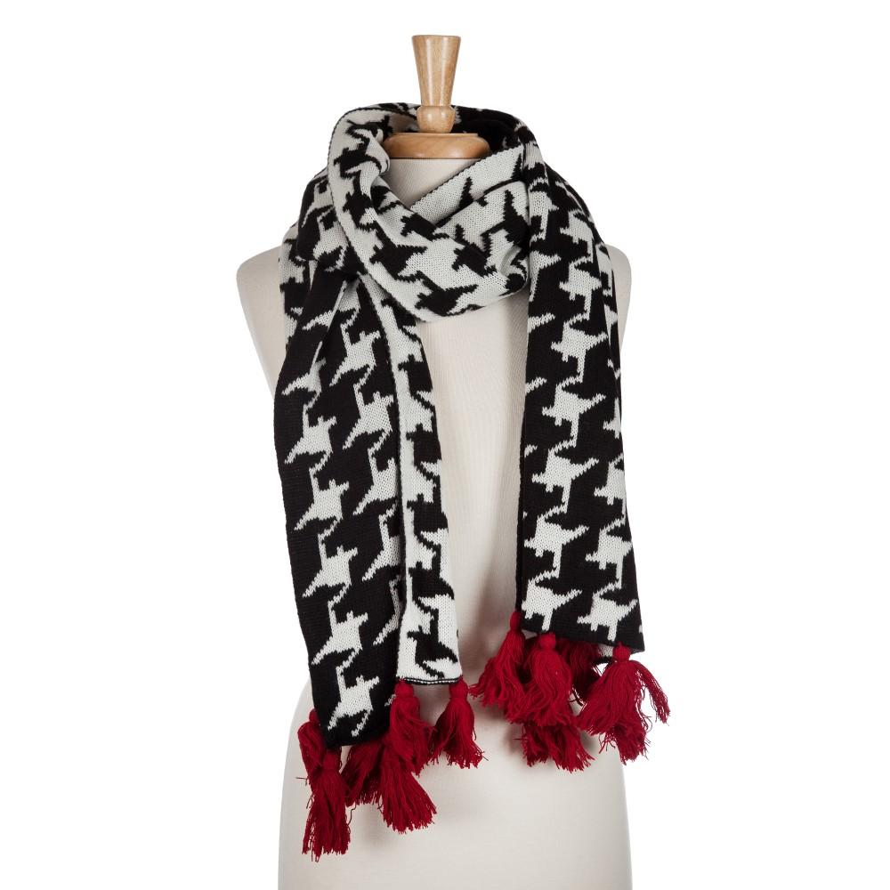 Houndstooth Sweater Scarf with Crimson Tassles