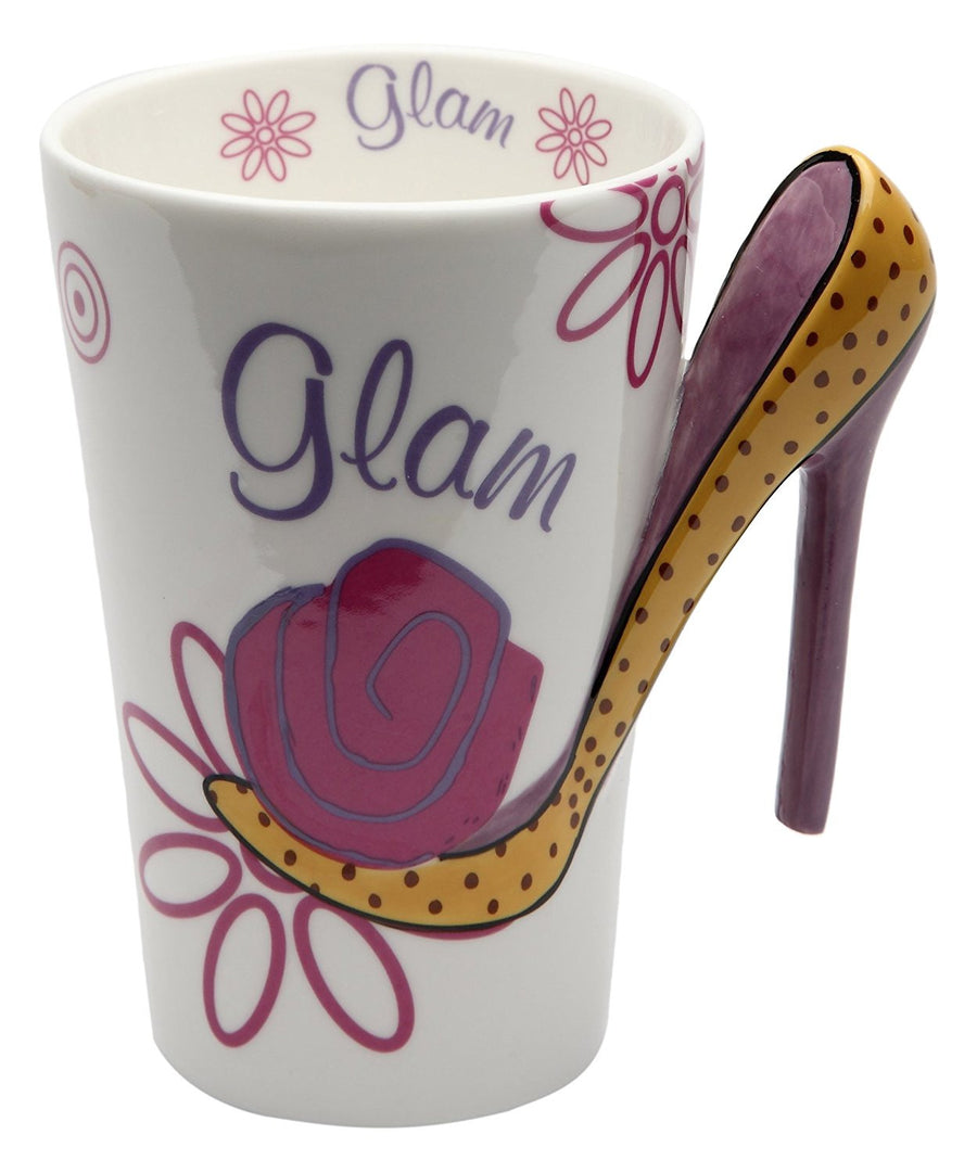 Glam Ceramic Mug w/ High Heel Shoe Handle and Flower Pattern