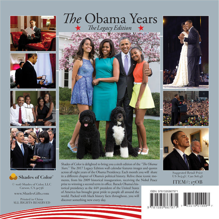 The Obama Years: 2017 African American Wall Calendar (Back)