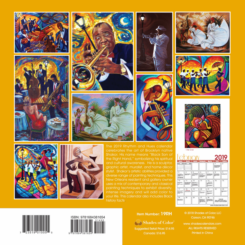 Rhythm and Hue: The Art of Shakor: 2019 African American Wall Calendar (Rear)