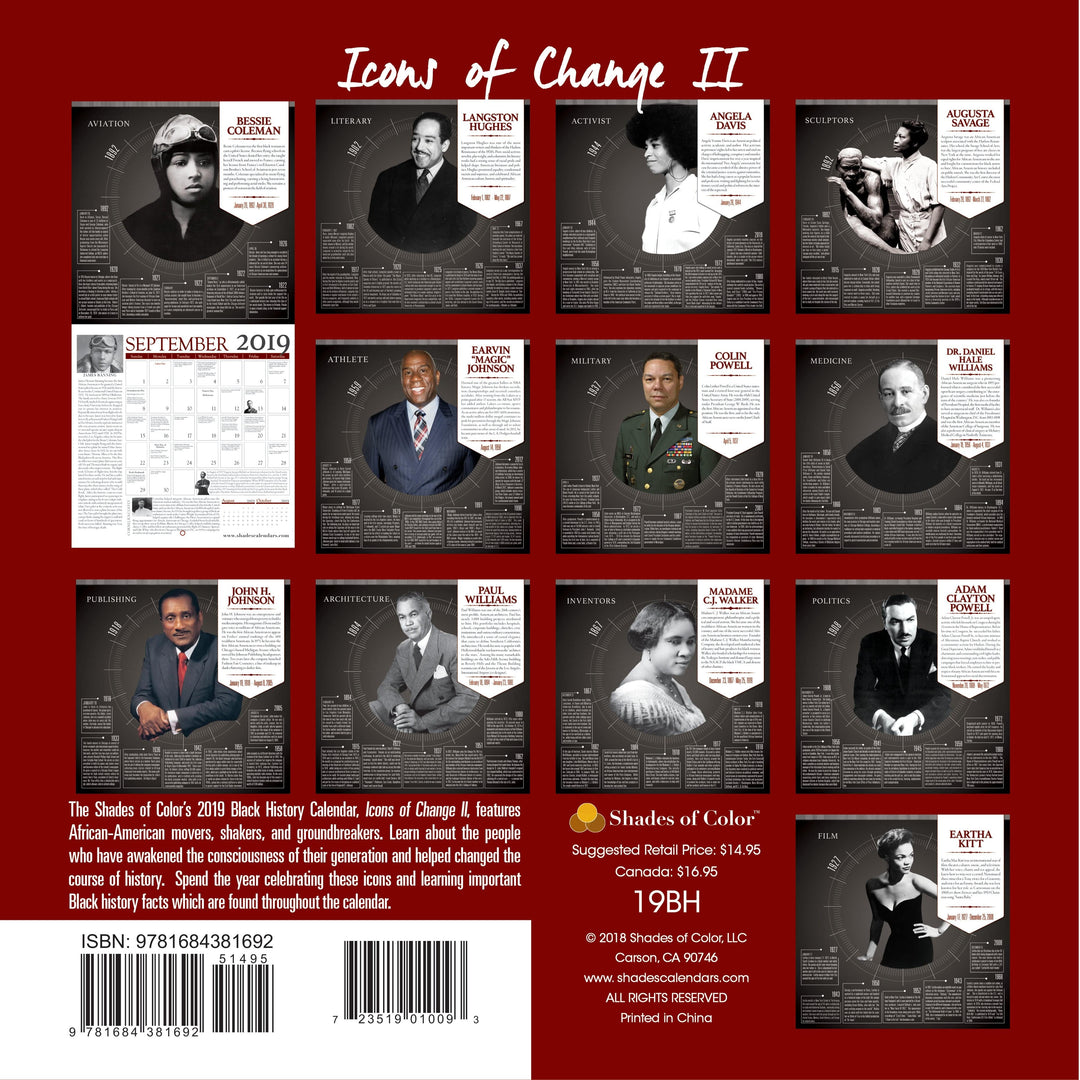 Icons of Change II: 2019 Black History Calendar (Rear)