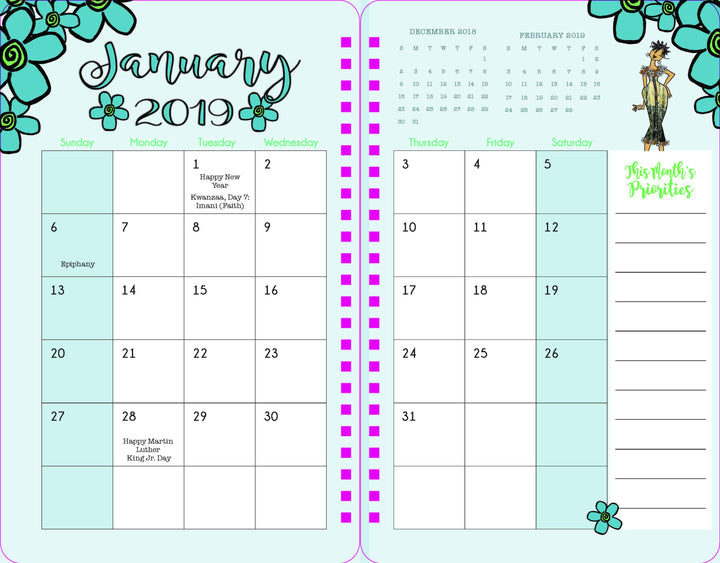 Flower PowHer: 2019 African American Inspirational Weekly Planner by Kiwi McDowell (Interior)