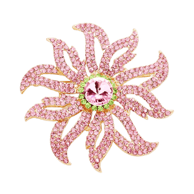 Alpha Kappa Alpha Inspired Pink Rose Round Pave Crystal Flower Pin/Brooch