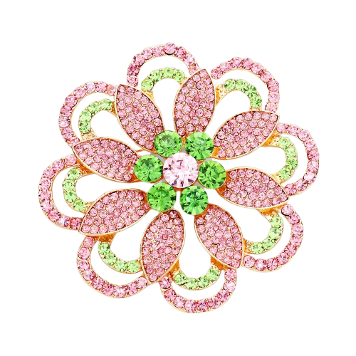 Alpha Kappa Alpha Inspired Pink Rose Round Crystal Flower Pin/Brooch