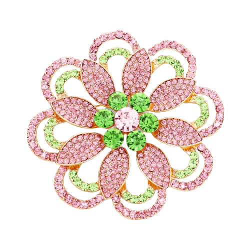 Alpha Kappa Alpha Inspired Pink Rose Round Crystal Flower Pin/Brooch