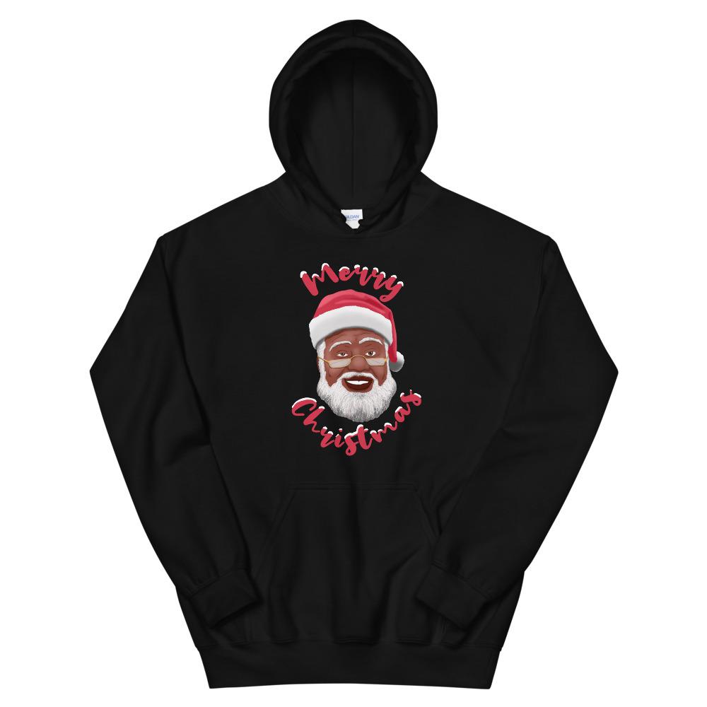 Merry Christmas (Black Santa Claus) Hooded Sweatshirt-Sweatshirt-Soulful Generations-Small-Black-The Black Art Depot