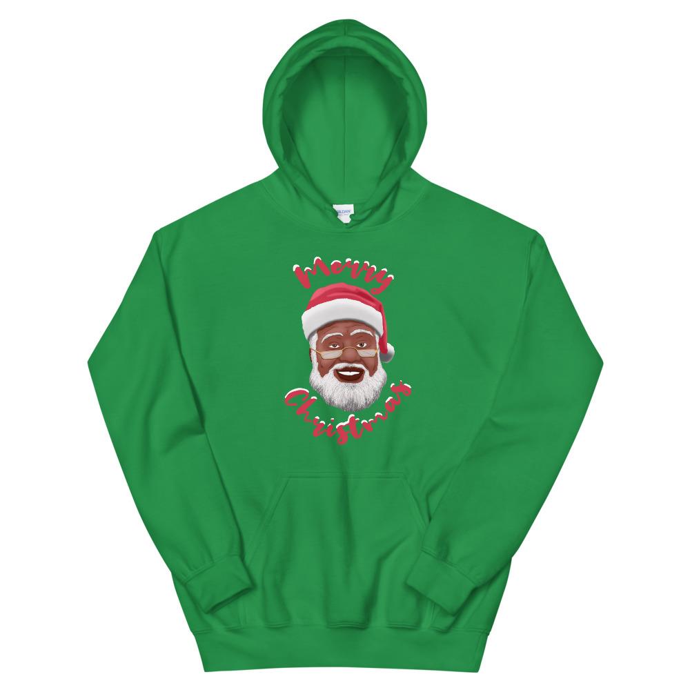 Merry Christmas (Black Santa Claus) Hooded Sweatshirt-Sweatshirt-Soulful Generations-Small-Black-The Black Art Depot