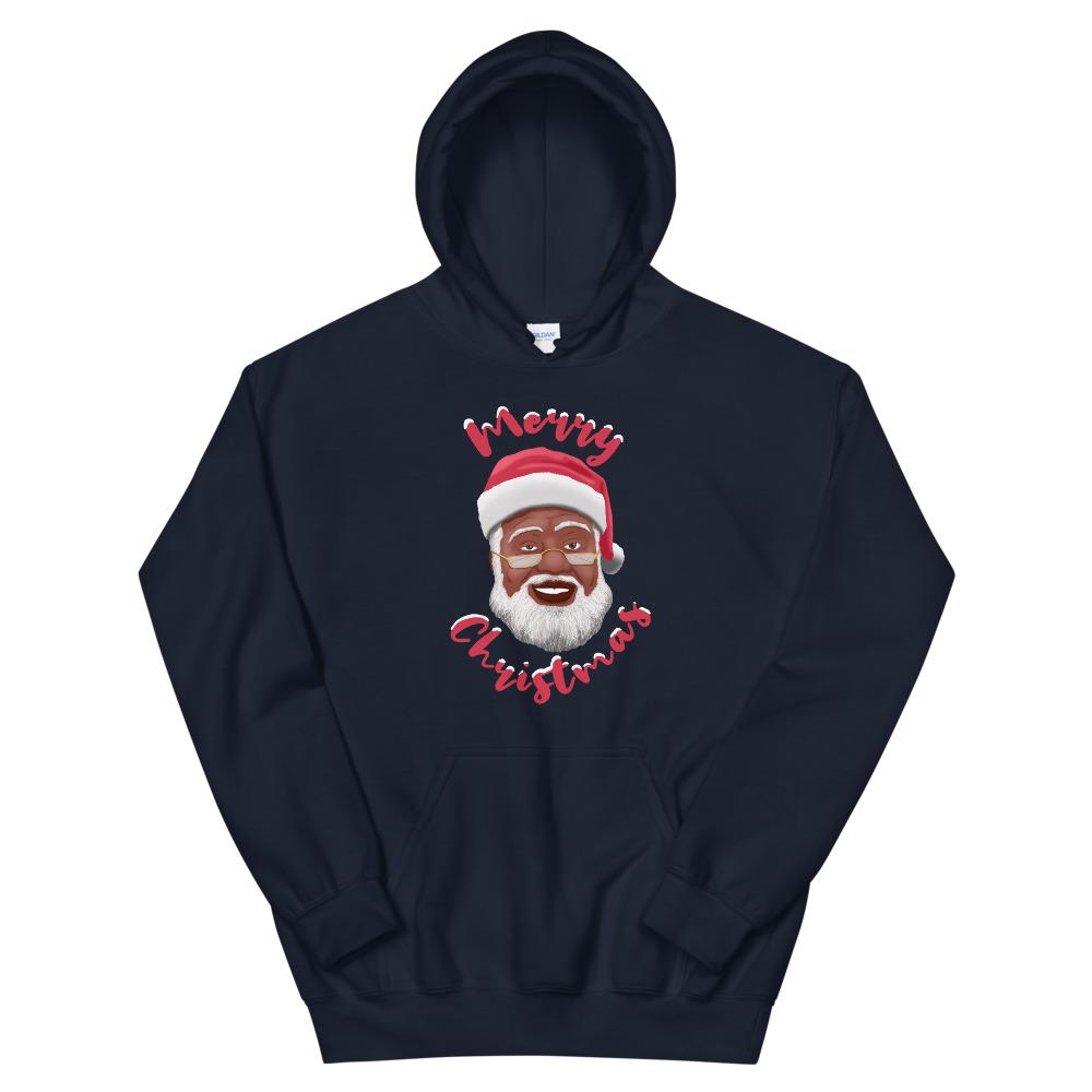 Merry Christmas (Black Santa Claus) Hooded Sweatshirt-Sweatshirt-Soulful Generations-Small-Black-The Black Art Depot