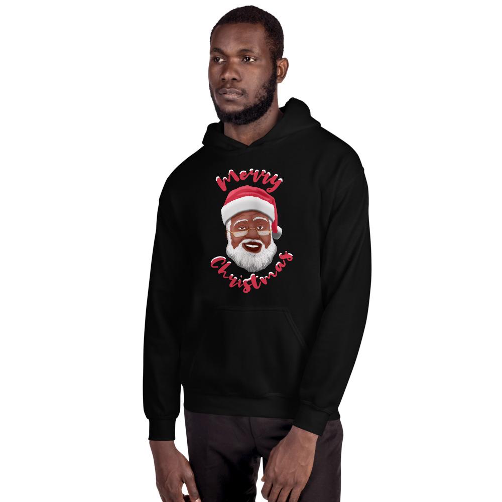 Merry Christmas (Black Santa Claus) Hooded Sweatshirt-Sweatshirt-Soulful Generations-Small-Black-The Black Art Depot