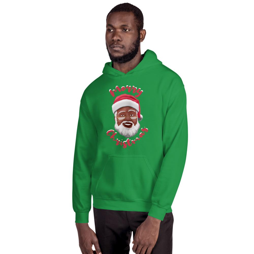 Merry Christmas (Black Santa Claus) Hooded Sweatshirt-Sweatshirt-Soulful Generations-Small-Black-The Black Art Depot
