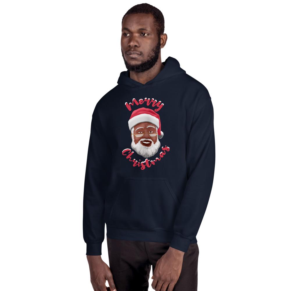 Merry Christmas (Black Santa Claus) Hooded Sweatshirt-Sweatshirt-Soulful Generations-Small-Navy-The Black Art Depot