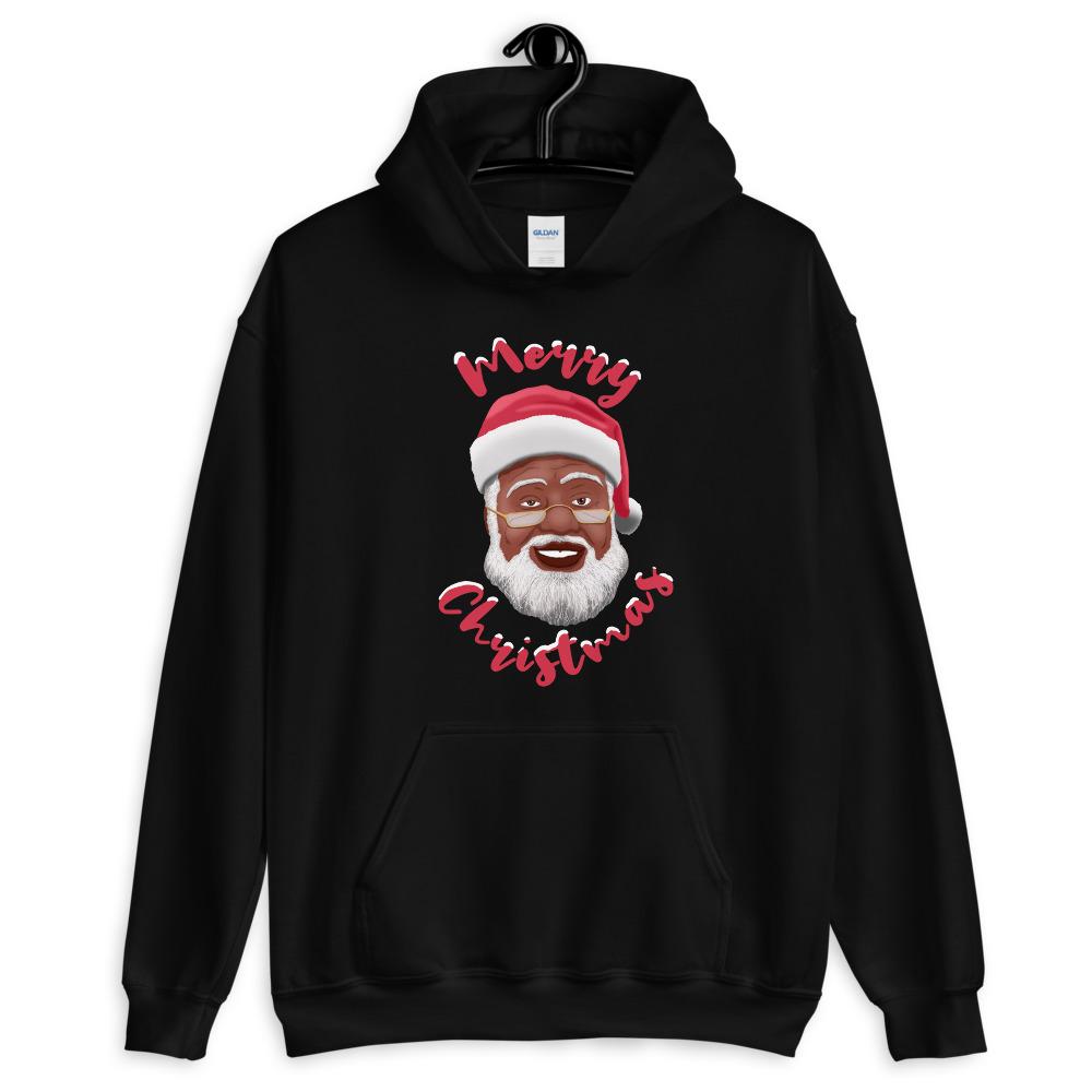 Merry Christmas (Black Santa Claus) Hooded Sweatshirt-Sweatshirt-Soulful Generations-Small-Black-The Black Art Depot