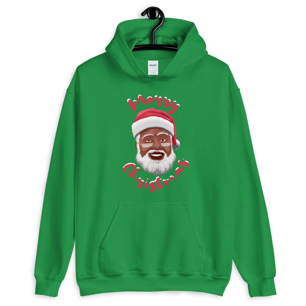 Merry Christmas (Black Santa Claus) Hooded Sweatshirt-Sweatshirt-Soulful Generations-Small-Black-The Black Art Depot