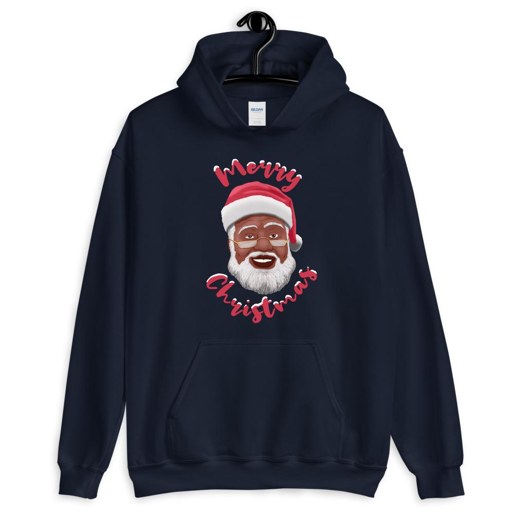 Merry Christmas (Black Santa Claus) Hooded Sweatshirt-Sweatshirt-Soulful Generations-Small-Black-The Black Art Depot