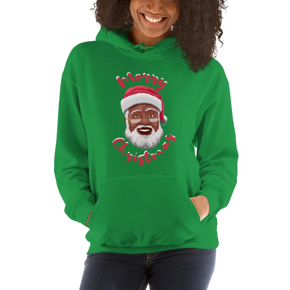 Merry Christmas (Black Santa Claus) Hooded Sweatshirt-Sweatshirt-Soulful Generations-Small-Black-The Black Art Depot