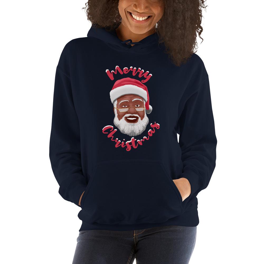 14 of 15: Merry Christmas (Black Santa Claus) Hooded Sweatshirt-Sweatshirt-Soulful Generations-Small-Black-The Black Art Depot