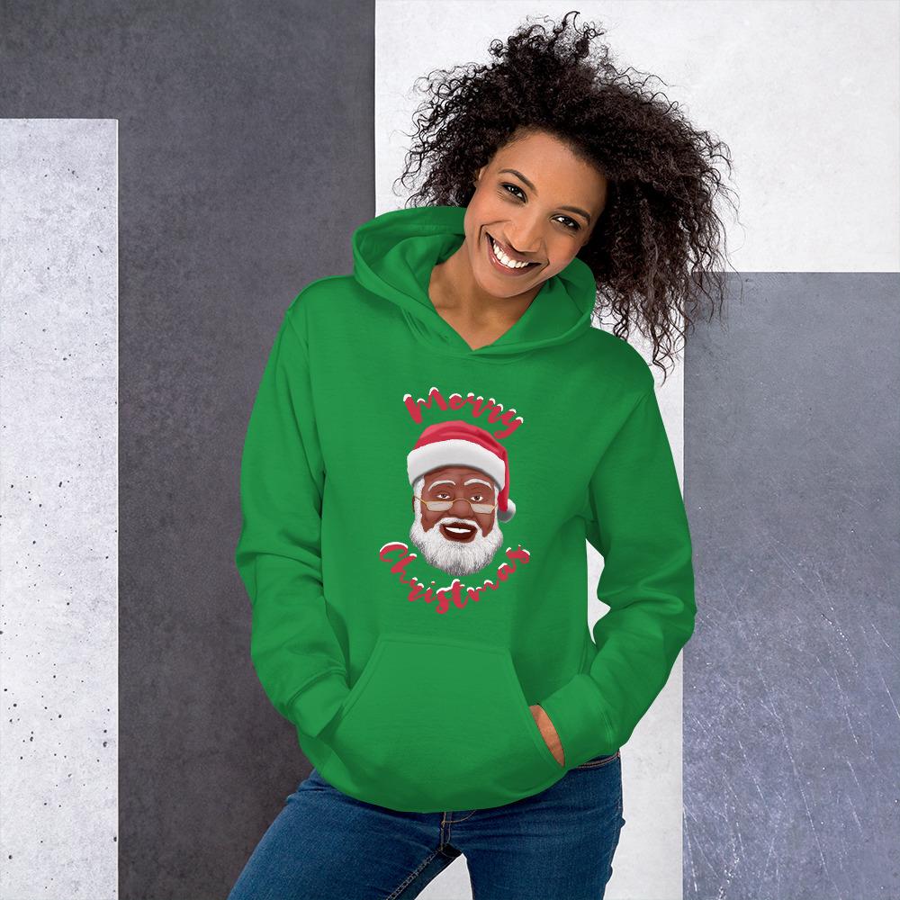 Merry Christmas (Black Santa Claus) Hooded Sweatshirt-Sweatshirt-Soulful Generations-Small-Green-The Black Art Depot