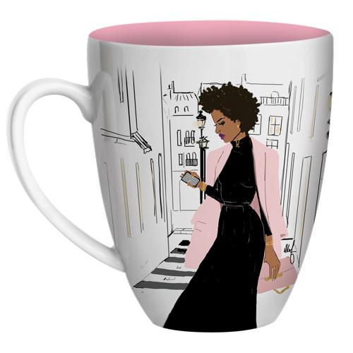 Wake Up, Dress Up & Show Up: African American Coffee Mug by Nicholle Kobi (Front)