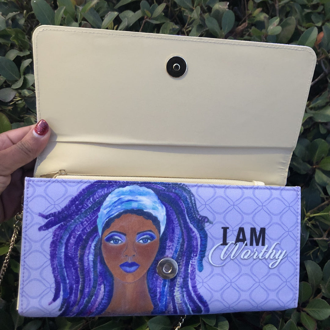 I Am Worthy by Sylvia "GBaby" Cohen: African American Canvas Clutch Bag