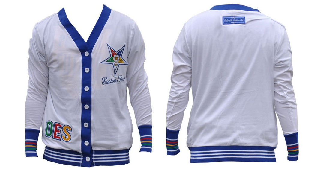 Order of the Eastern Star What and Blue Cardigan Sweater by Big Boy Headgear