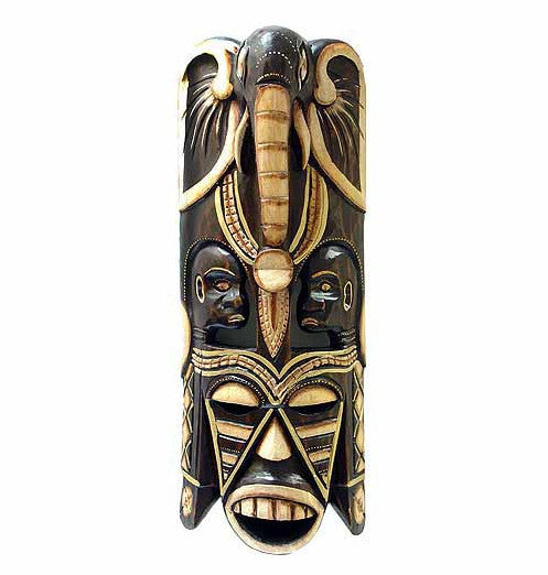 Elephant Mask-Indonesian Decor-Stoneage Global Arts-20 inches-Wood-The Black Art Depot