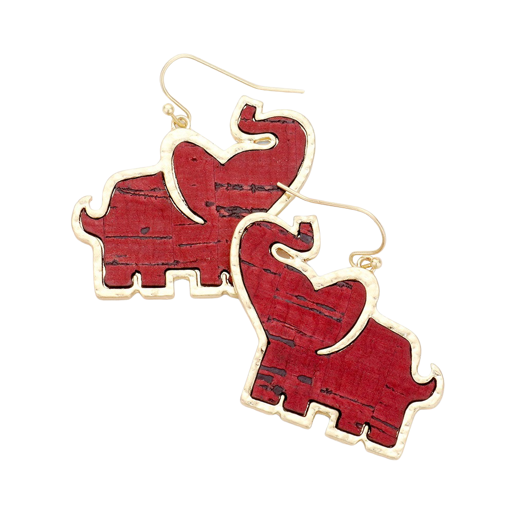 Crimson Elephant with Gold Toned Metal Trim Dangle/Drop Earrings