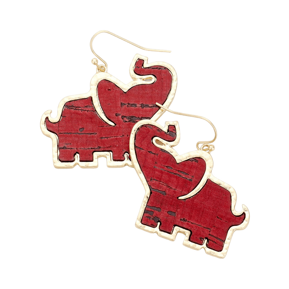 Crimson Elephant with Gold Toned Metal Trim Dangle/Drop Earrings