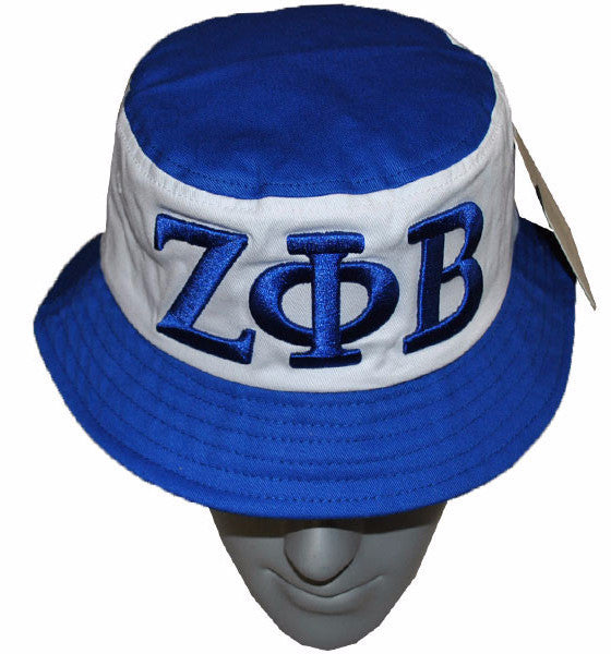 Zeta Phi Beta White and Royal Blue Bucket Hat by Big Boy Headgear (Front)