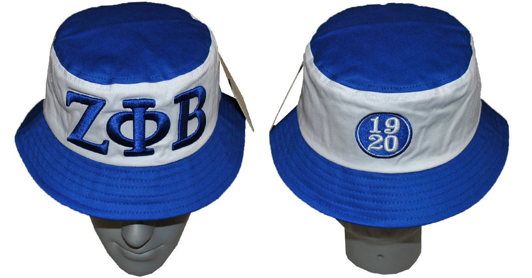 Zeta Phi Beta White and Royal Blue Bucket Hat by Big Boy Headgear