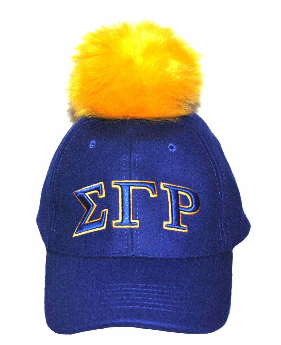 Sigma Gamma Rho Royal Blue Baseball Cap with Gold Pom Pom (Front)