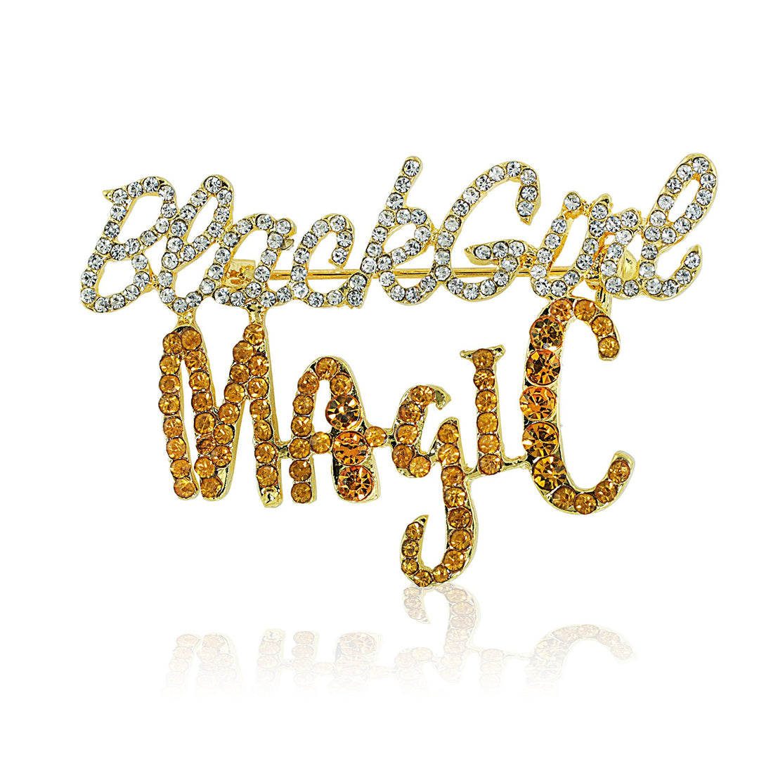 Black Girl Magic Sparkling Crystal Brooch (Gold Toned)