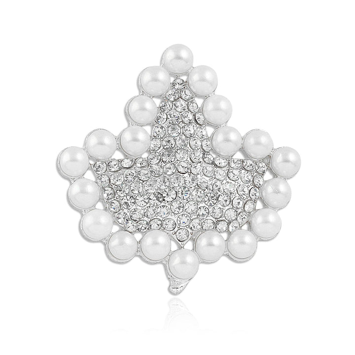 Alpha Kappa Alpha Inspired Faux Pearl and Rhinestone Ivy Leaf Brooch (Silver)