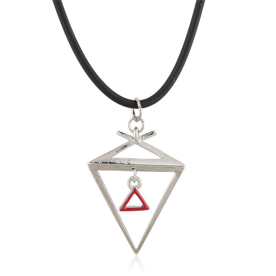 Delta Sigma Theta Inspired Crimson Pyramid Dangle Pendant with Black Cord Necklace