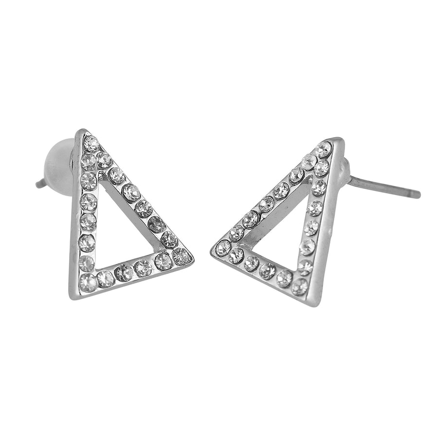 Delta Sigma Theta Inspired Sparking Pyramid Stud Earrings (Silver Tone)