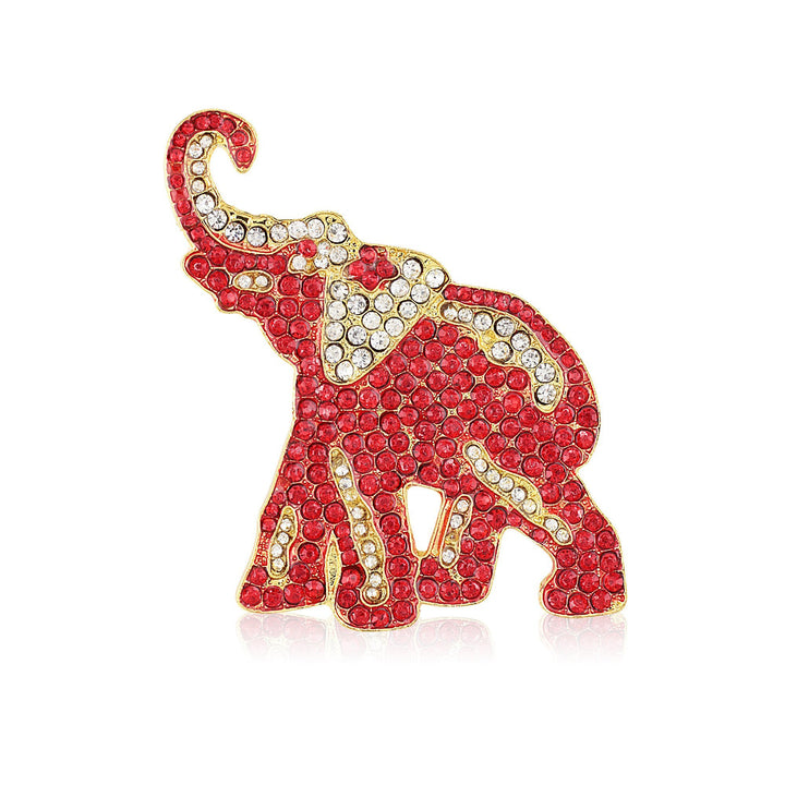 Delta Sigma Theta Inspired Crimson and Crystal Elephant Brooch (Gold Tone)