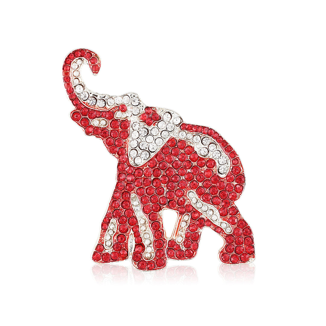 Delta Sigma Theta Inspired Crimson and Crystal Elephant Brooch (Silver Tone)